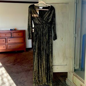 the room Grecian sheer gold maxi dress